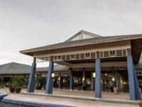 Panoramic hotel entrance view