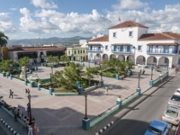 Cespedes park panoramic view in Santiago de Cuba city