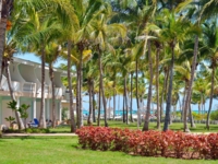 Panoramic hotel and garden view