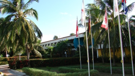 Panoramic hotel entrance view