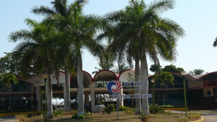 Panoramic hotel entrance view