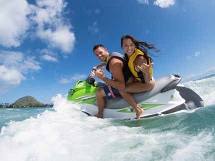 Speed Jet ski through the waters of Vita bay.