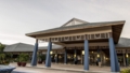 Panoramic hotel entrance view